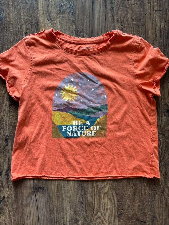 Anthropologie Tops - Anthropologie womens Orange Graphic Tee with Multicolor Nature Print